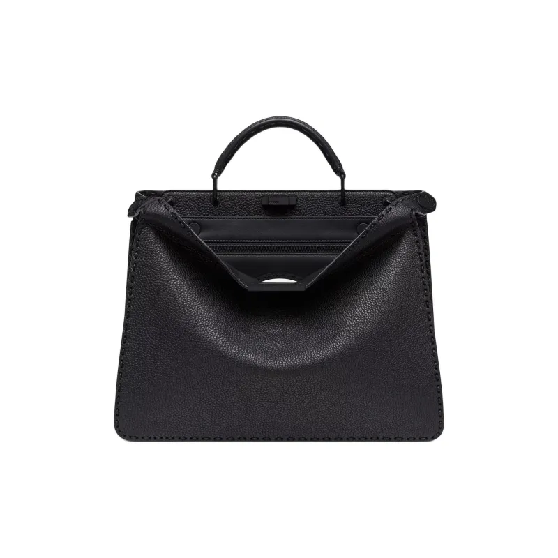 FENDI Peekaboo ISeeU Calfskin Shoulder Bag Crossbody Bag Handbag Medium Size Men's Black-0