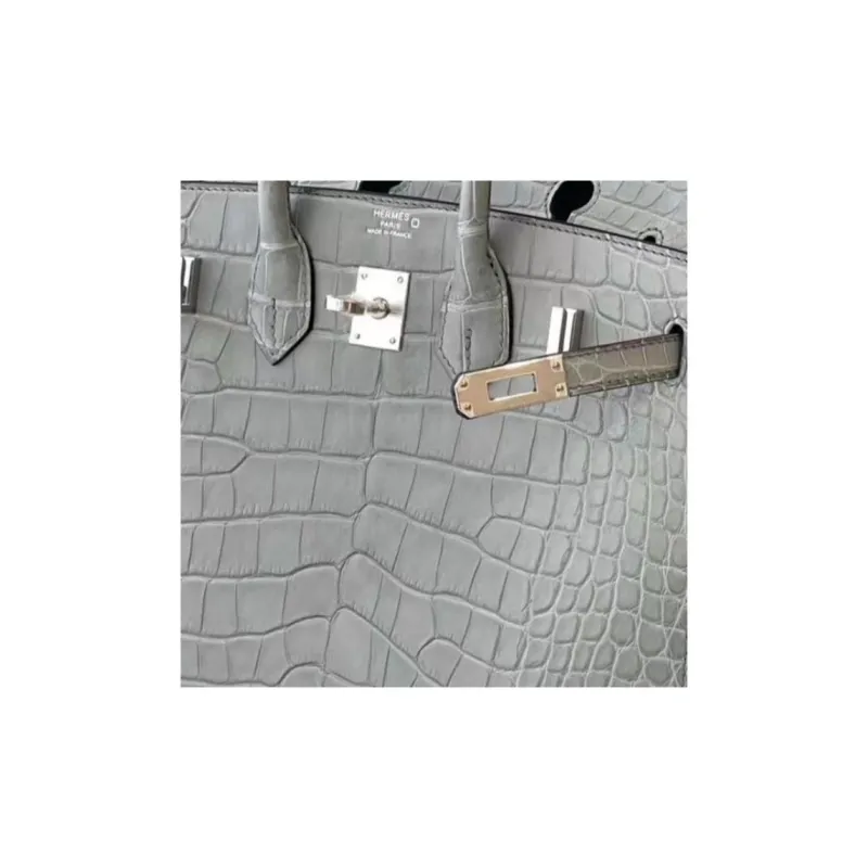HERMES Birkin Matte Crocodile Leather Outer Stitching Platinum Handbag Women's 0V Crystal Gray-4