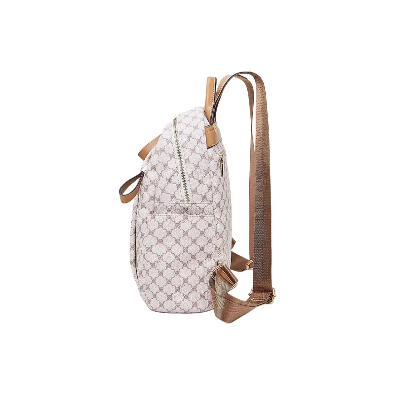 Marino Orlandi Synthetic Leather Backpack Regular Women's White/Khaki/Coffee-2