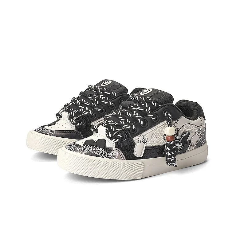 MINISO Low Top Skateboard Shoes Unisex Classic Black White-2
