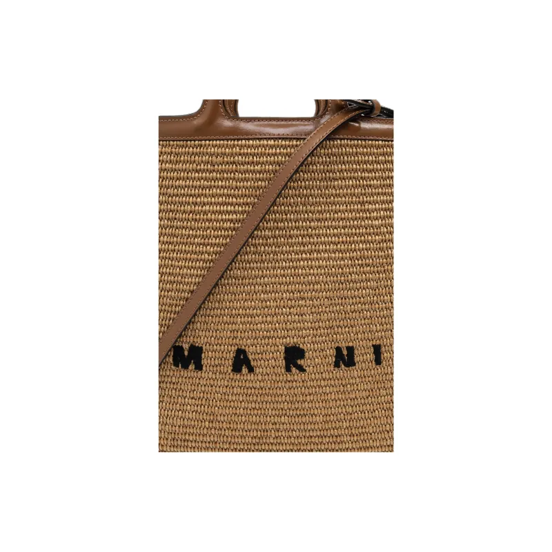 MARNI Tropicalia Logo Embroidered Raffia Tote Bag-4