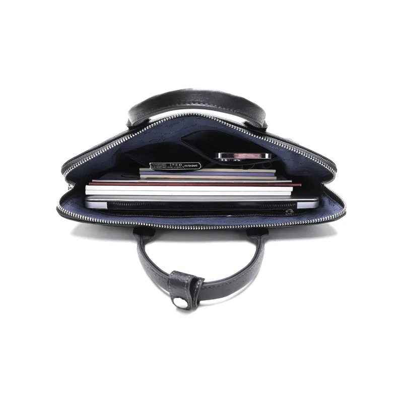 Satchi Cow Leather Briefcase Regular Men's Black-7