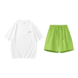 White T-Shirts+Grass Green Shorts