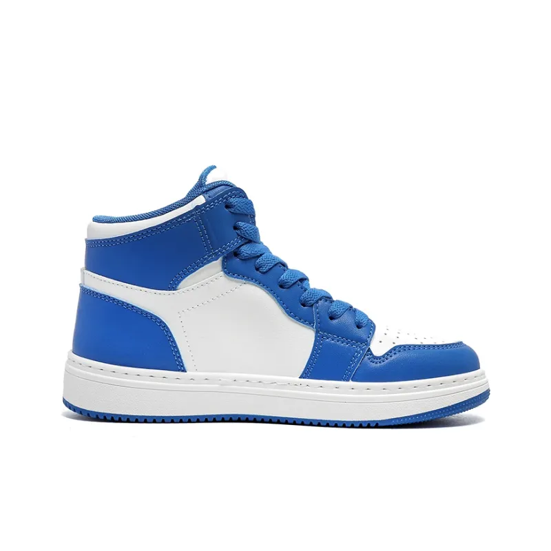 Warrior Anti Slip Wear Resistant High Top Skateboard Shoes Women's White Royal Blue-1