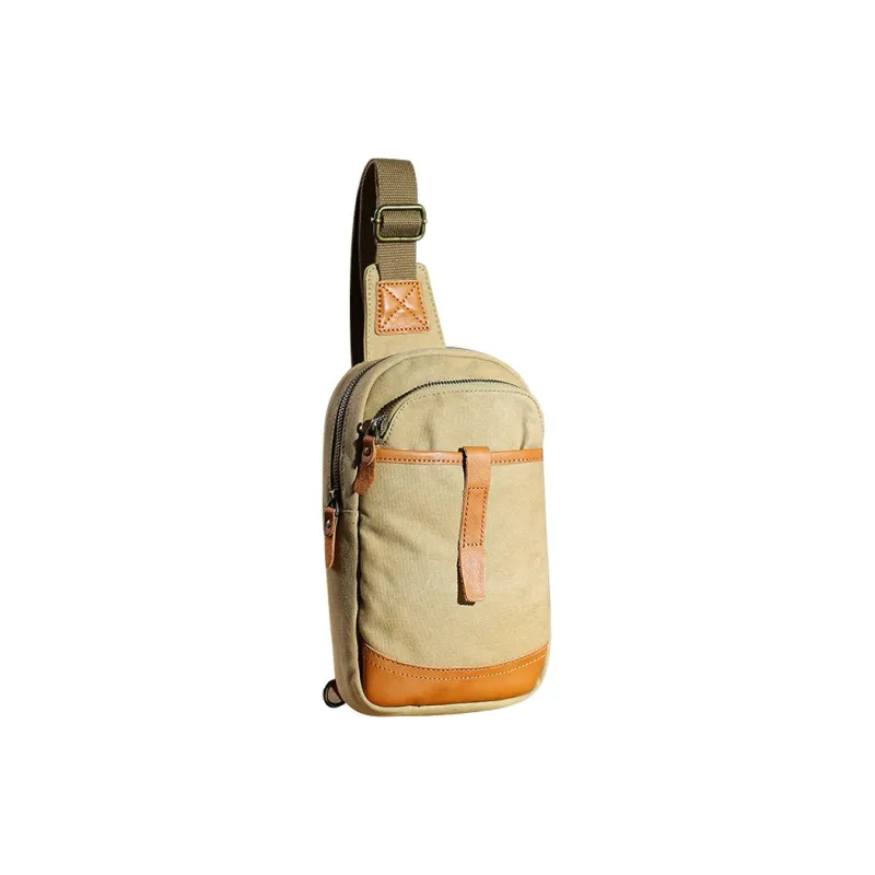DOSRFINI Canvas Canvas Bag Casual Sling Bag Regular Men's Khaki/Army Green/Dark Gray-1