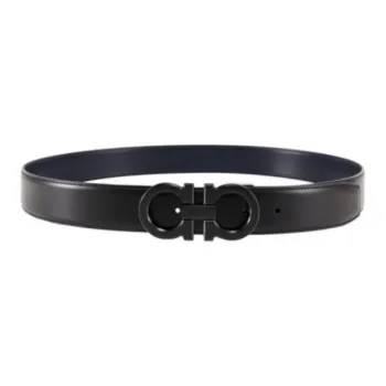 FERRAGAMO Genuine Leather Leather Belts Men's Black Width: 3.5cm