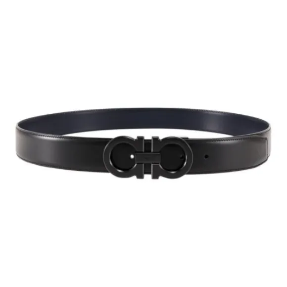 FERRAGAMO Genuine Leather Leather Belts Men's Black Width: 3.5cm-0