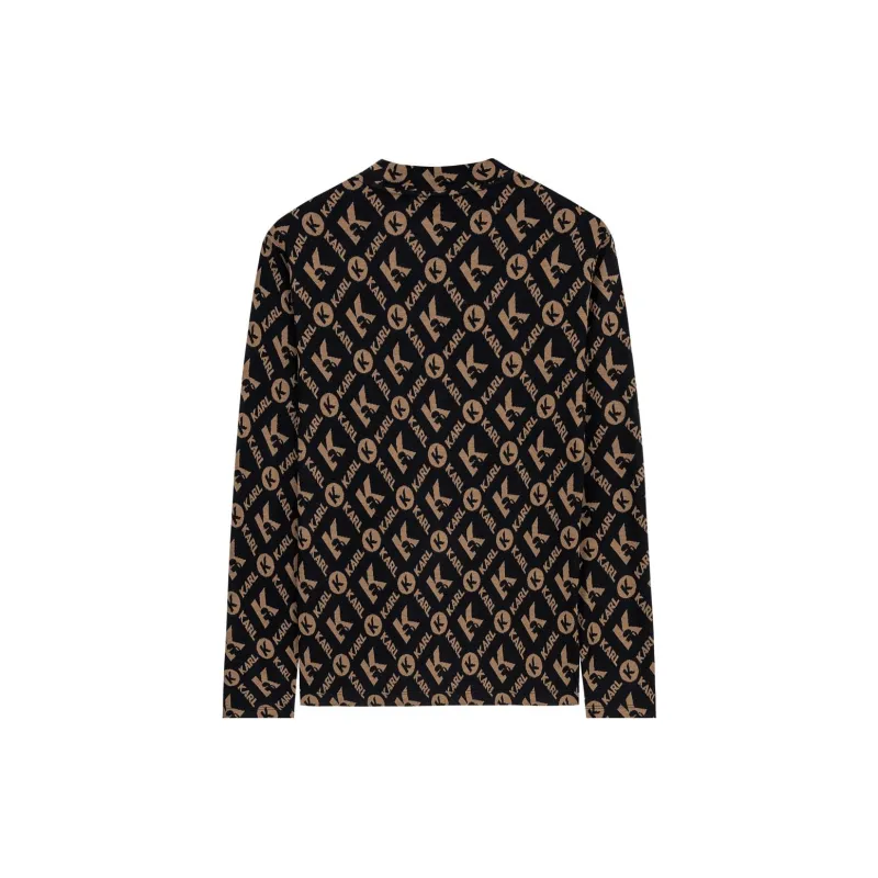 KARL LAGERFELD Logo Letter Print Crew Neck Long Sleeved T Shirt T Shirt Men's Coffee-1