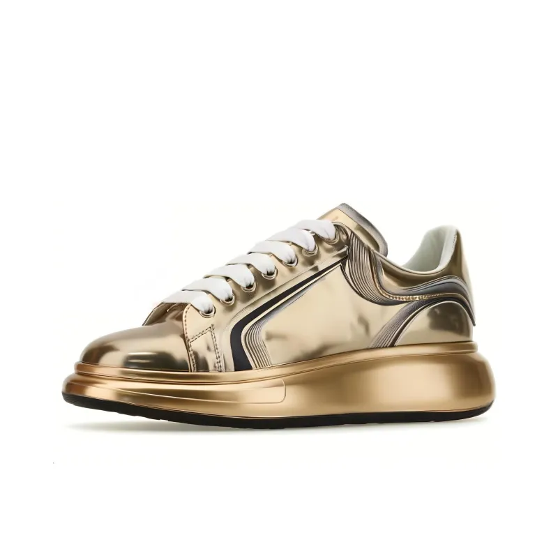 Alexander McQueen Oversized Low Top Skateboard Shoes Men's Gold-2