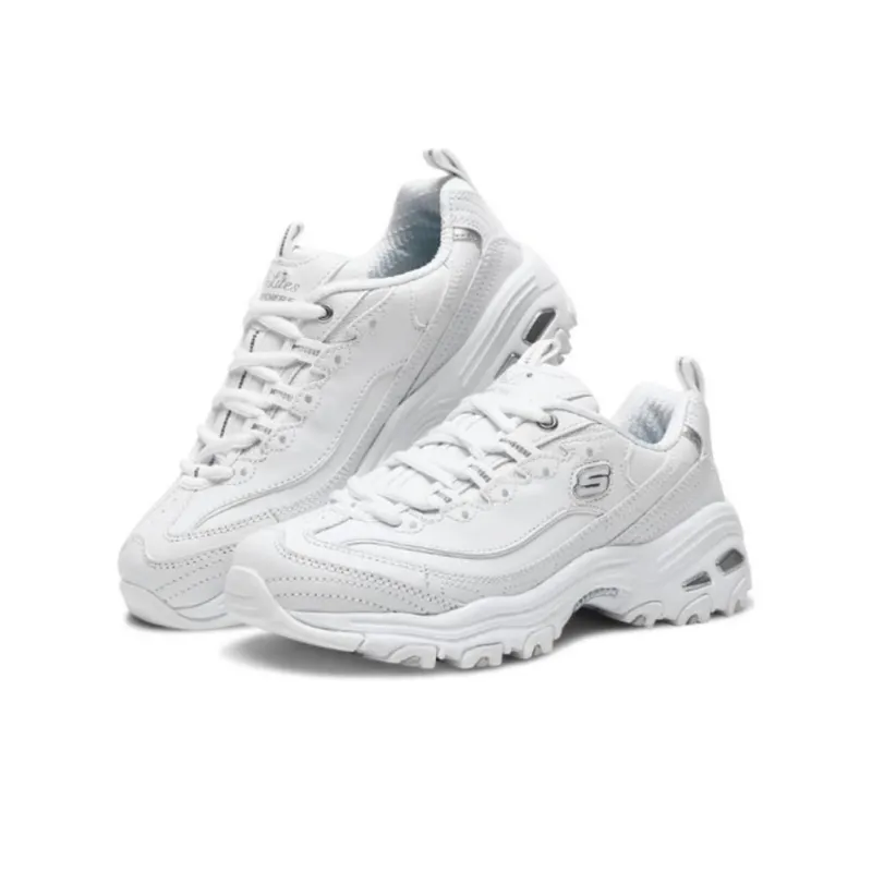 Skechers D'Lites 1.0 Chunky Sneakers Women's Low Top White Silver-2