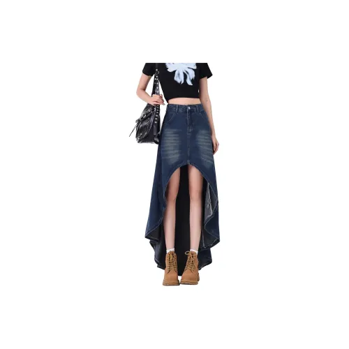 AWAO Denim Long Skirts Women's Vintage Blue