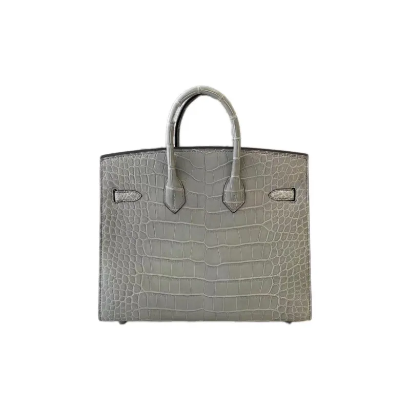 HERMES Birkin Matte Crocodile Leather Outer Stitching Platinum Handbag Women's 0V Crystal Gray-3