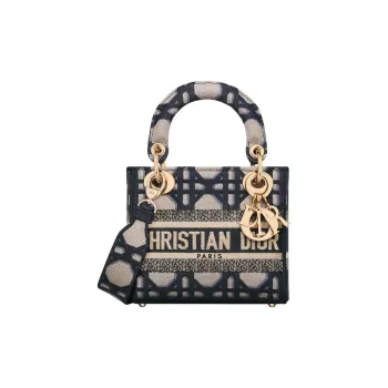 DIOR Lady D-Lite Embroidery Dior Bag Shoulder Bag Crossbody Bag Handbag Mini Women's Beige & Blue