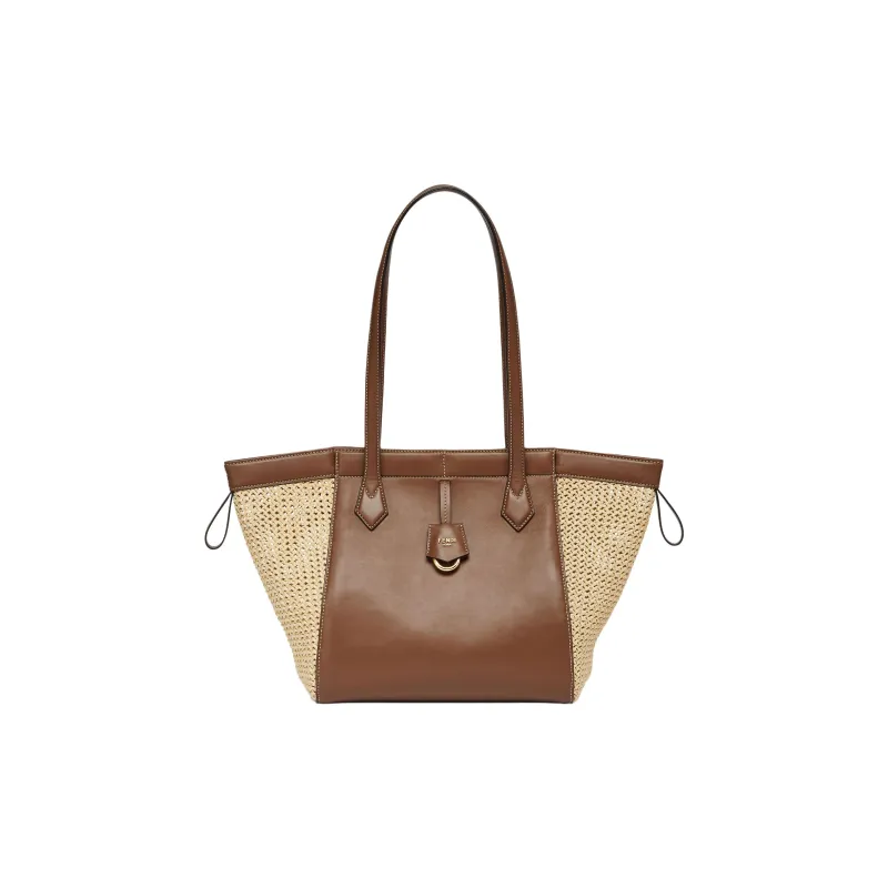 FENDI Raffia With Leather Bucket Bag Handbag Shoulder Bag Women's Brown-1