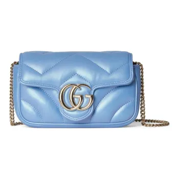 GUCCI GG Marmont Quilting Leather Shoulder Bag Crossbody Bag Extra Mini Women's Light Blue