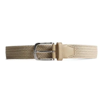 J.Lindeberg Logo Emblem Pin Buckle Cotton Leather Belts Men's Hunting Beige Width 3.5CM