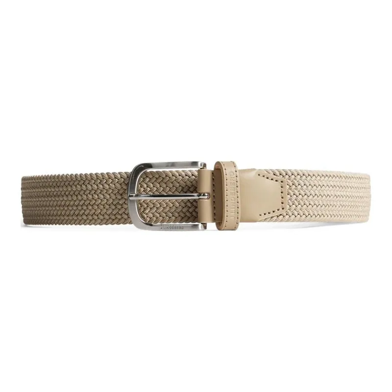 J.Lindeberg Logo Emblem Pin Buckle Cotton Leather Belts Men's Hunting Beige Width 3.5CM-0