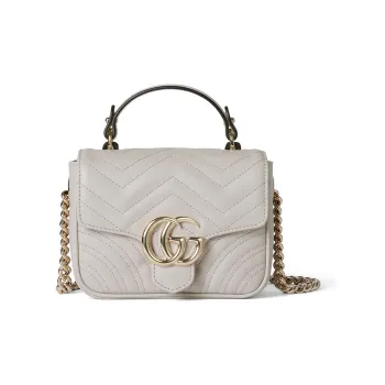 GUCCI GG Marmont Leather Shoulder Bag, Crossbody Bag, Handbag Mini Women's Light Gray