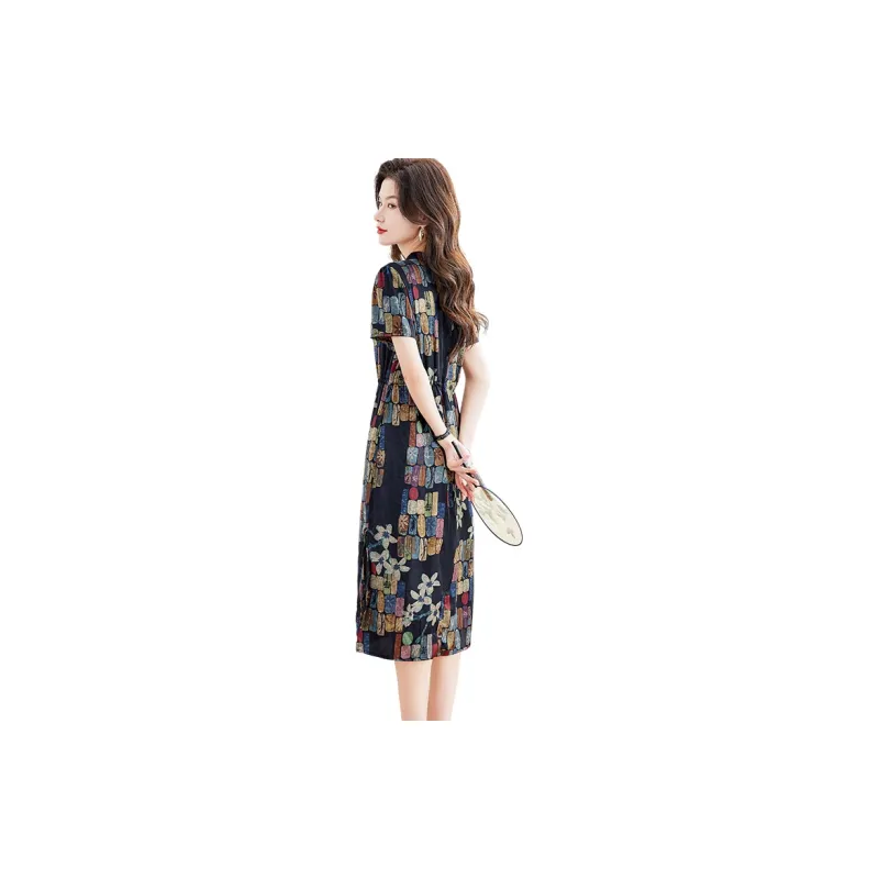 Cypress House Short-Sleeved Dresses Women's Black/Purple Base With Colorful Plaid Pattern-1