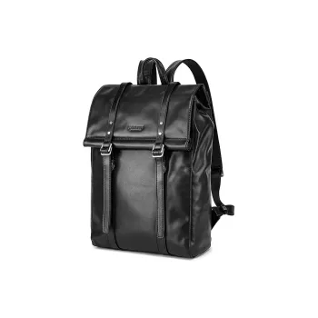 FAIRWHALE Top Grain Cow Leather Backpacks Laptop Bags Backpack Regular Men's Black