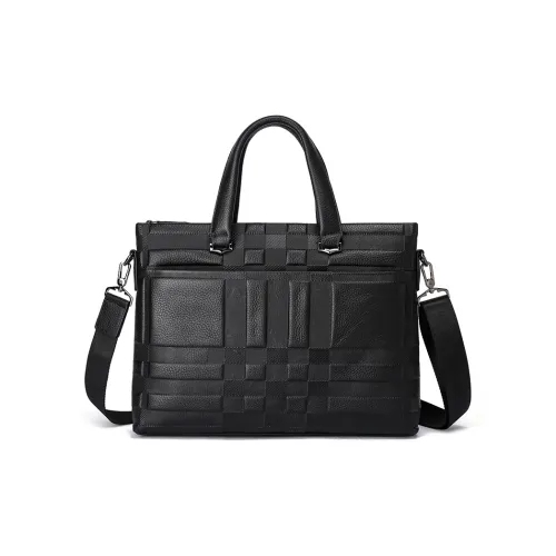 FAIRWHALE Cow Leather Briefcase Handbag Crossbody Bag Regular Men's Black