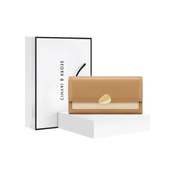 Simvay Clos Cow Leather Patchwork Synthetic Leather Wallet Women's Apricot