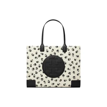 TORY BURCH Ella Recycled Polyester Material Tote Bag, Shopping Bag, Handbag Women's Black & White
