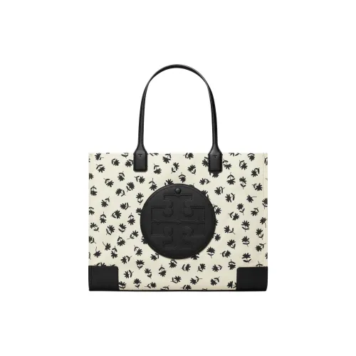 TORY BURCH Ella Recycled Polyester Material Tote Bag, Shopping Bag, Handbag Women's Black & White