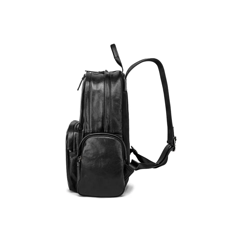 FAIRWHALE Top Grain Cow Leather Backpack Laptop Bag Backpack Regular Men's Black-2