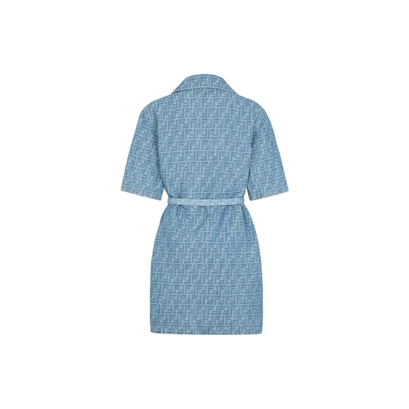 FENDI Ff Jacquard Belted Denim Dress-1