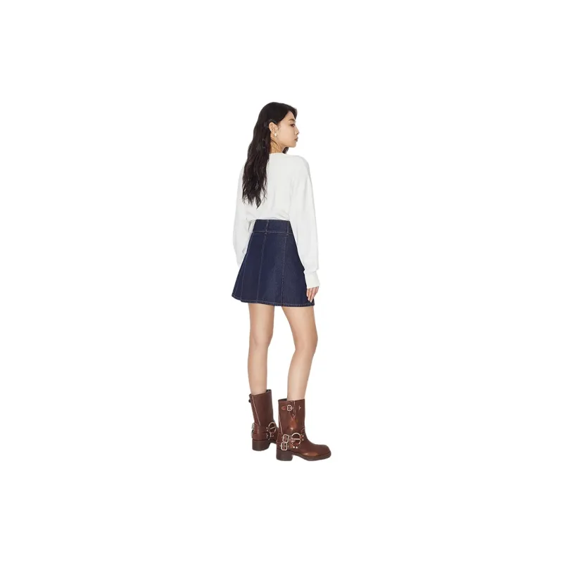 HDFULERN Denim Short Skirts Women's Dark Blue-1
