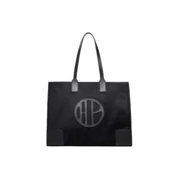 Hush Puppies Fabric Cow Leather Patchwork One Shoulder Handbags Large Size Women's Black