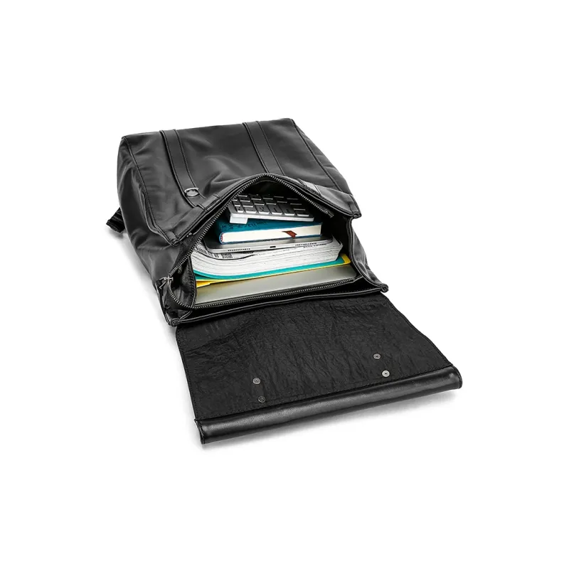 FAIRWHALE Top Grain Cow Leather Backpacks Laptop Bags Backpack Regular Men's Black-5