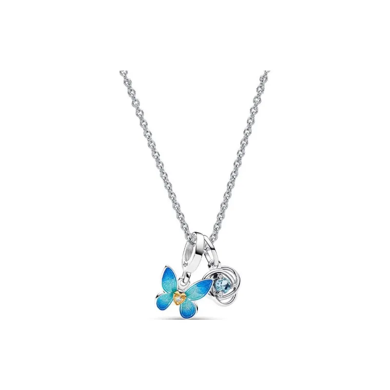 Pandora 925 Sterling Silver Silver Plated Gold Plated Copper Glass Cubic Zirconia Necklaces Women's Silver-0