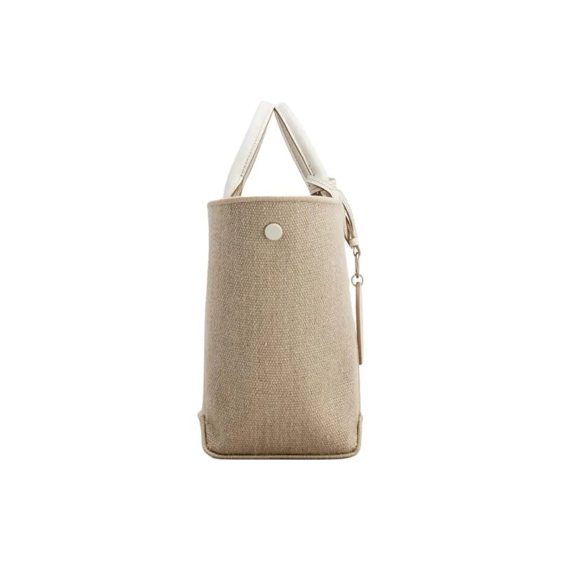 TOD'S Linen With Cotton Fabric Tote Bag, Shopping Bag, Handbag Small Size Women's Beige Yellow-2