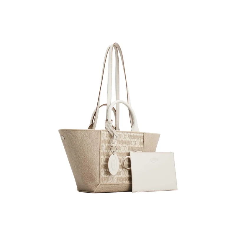 TOD'S Linen With Cotton Fabric Tote Bag, Shopping Bag, Handbag Small Size Women's Beige Yellow-1