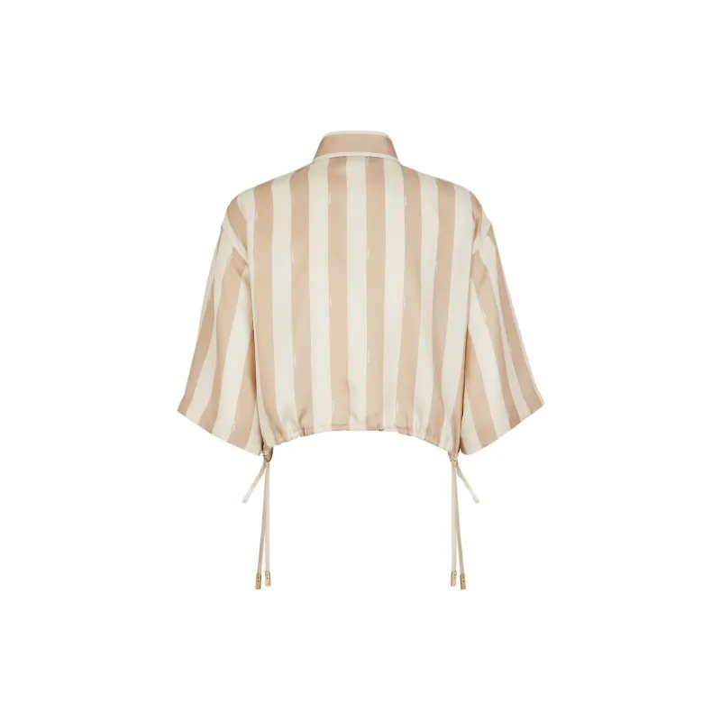 FENDI Striped Drawstring Hem Cropped Shirt-1