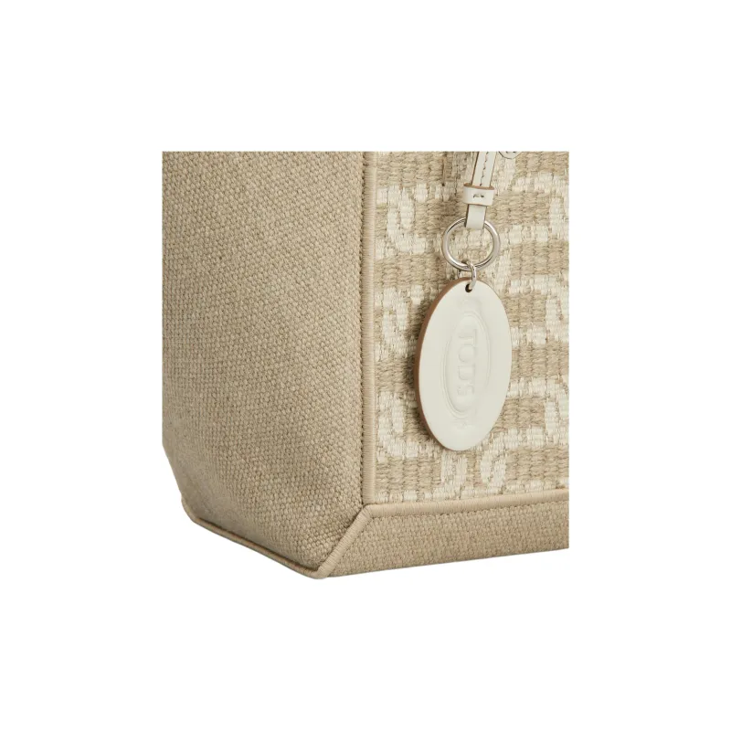 TOD'S Linen With Cotton Fabric Tote Bag, Shopping Bag, Handbag Small Size Women's Beige Yellow-4