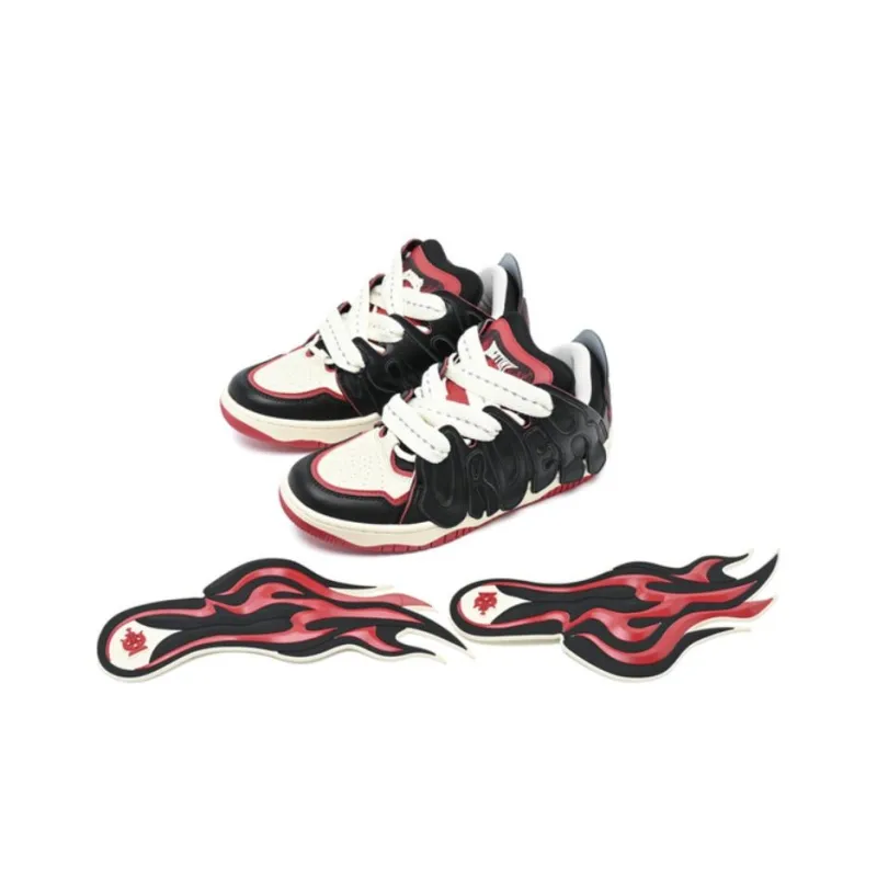 DICETINY x OLD ORDER Anti Slip Wear Resistant Low Top Skateboard Shoes Unisex Red Black-3