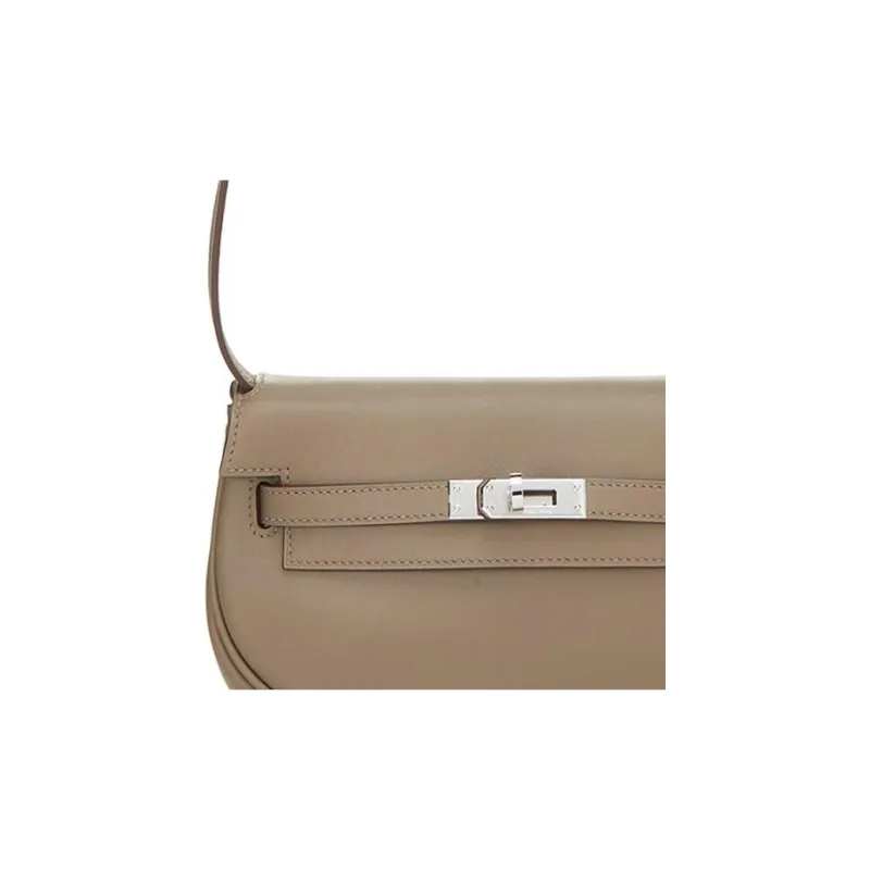 HERMES Kelly Swift Leather Crossbody Bag, Shoulder Bag Women's 18 Etoupe Elephant Gray-7