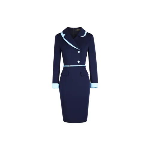 Romon Long-Sleeved Dresses Women's Navy Blue