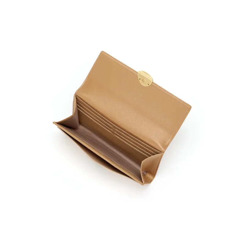Simvay Clos Cow Leather Patchwork Synthetic Leather Wallet Women's Apricot-4