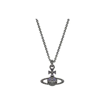 Vivienne Westwood Mayfair Bas Relief Pendant Brass Necklaces Unisex Gunmetal Gray/Purple Diamond