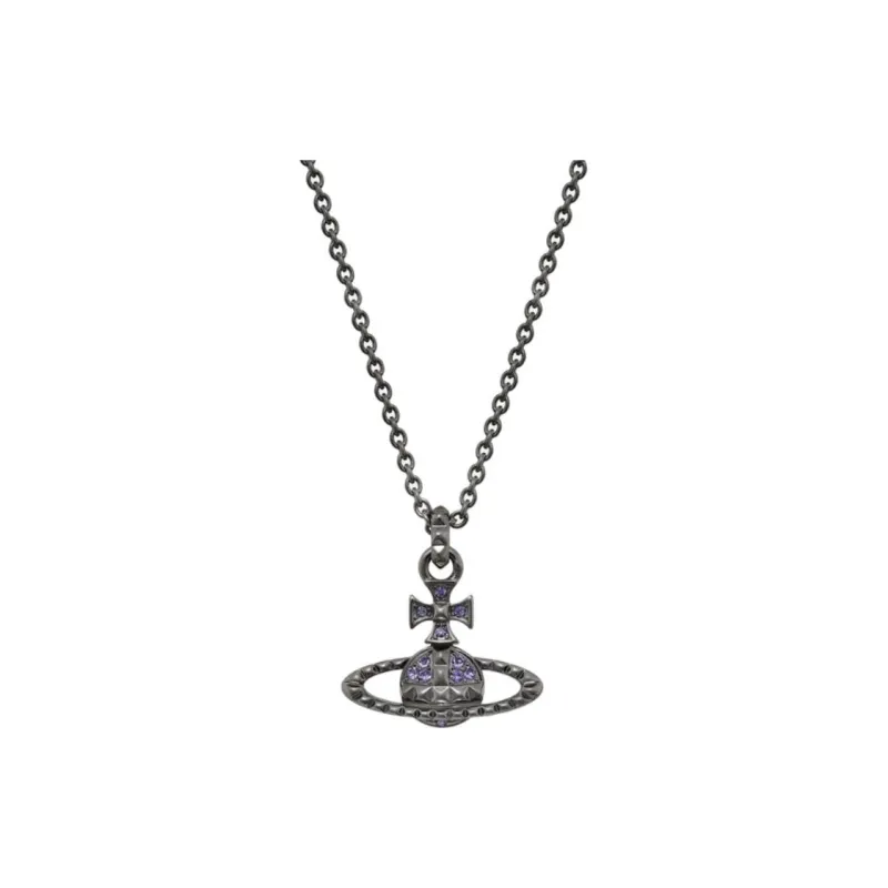 Vivienne Westwood Mayfair Bas Relief Pendant Brass Necklaces Unisex Gunmetal Gray/Purple Diamond-0