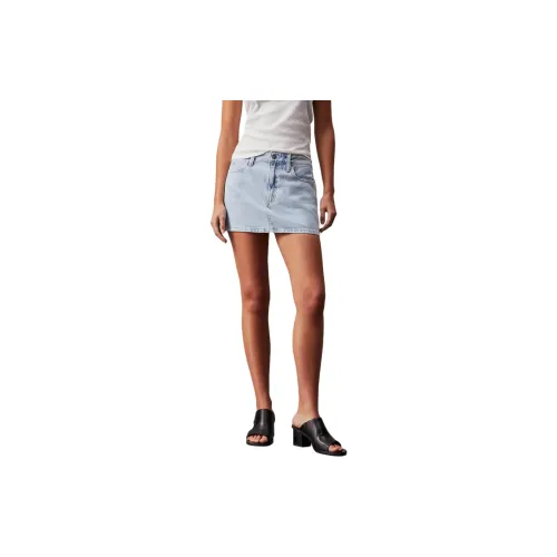 Calvin Klein Denim Short Skirts Women's Light Blue