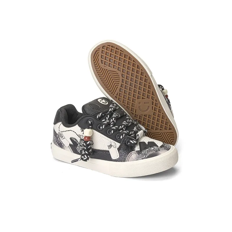 MINISO Low Top Skateboard Shoes Unisex Classic Black White-6