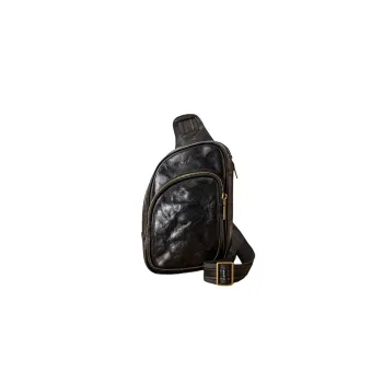 Back Step Top Grain Vegetable Tanned Cow Leather Crossbody Sling Bag Small Size Men's Black/Coffee