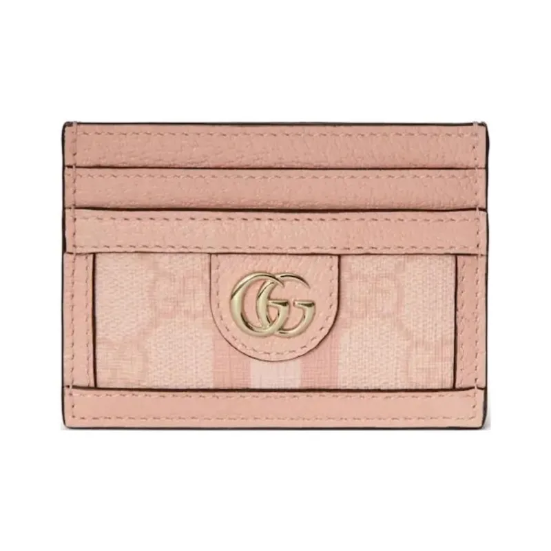 GUCCI Canvas With Leather Card Holder Women's Gray Pink-0
