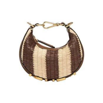 FENDI Fendigraphy Raffia With Viscose Cow Leather Wrist Bag Nano Women's Brown