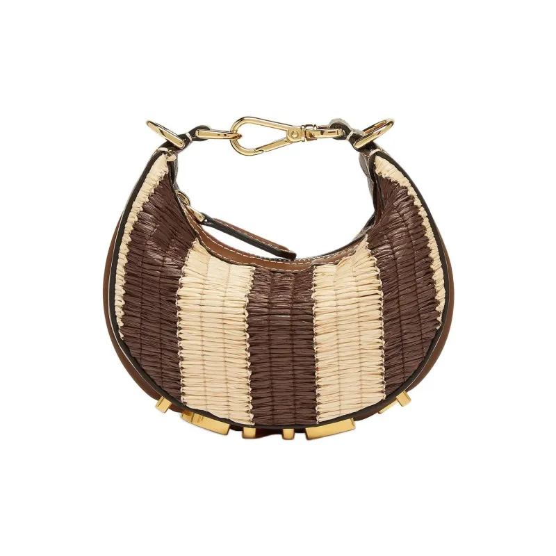 FENDI Fendigraphy Raffia With Viscose Cow Leather Wrist Bag Nano Women's Brown-0